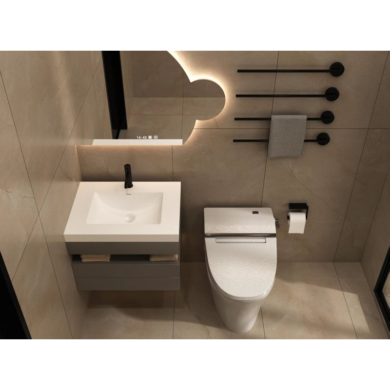25" One-Piece Integrated Vanity Top & Sink – Matte White Solid Resin, Single Faucet Hole, For Floating Vanities