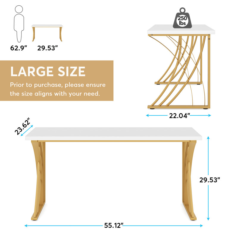 Govanni 55’’ Large Modern Computer Desk, Luxury Laptop PC Student Table, Makeup Vanity Table with Thick Frame & Strong Legs, Sturdy Writing Workstation for Home & Office