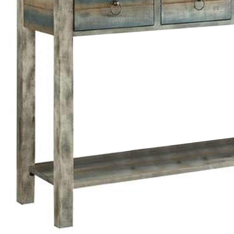 Belle console Arefa, chêne antique et bleu sarcelle