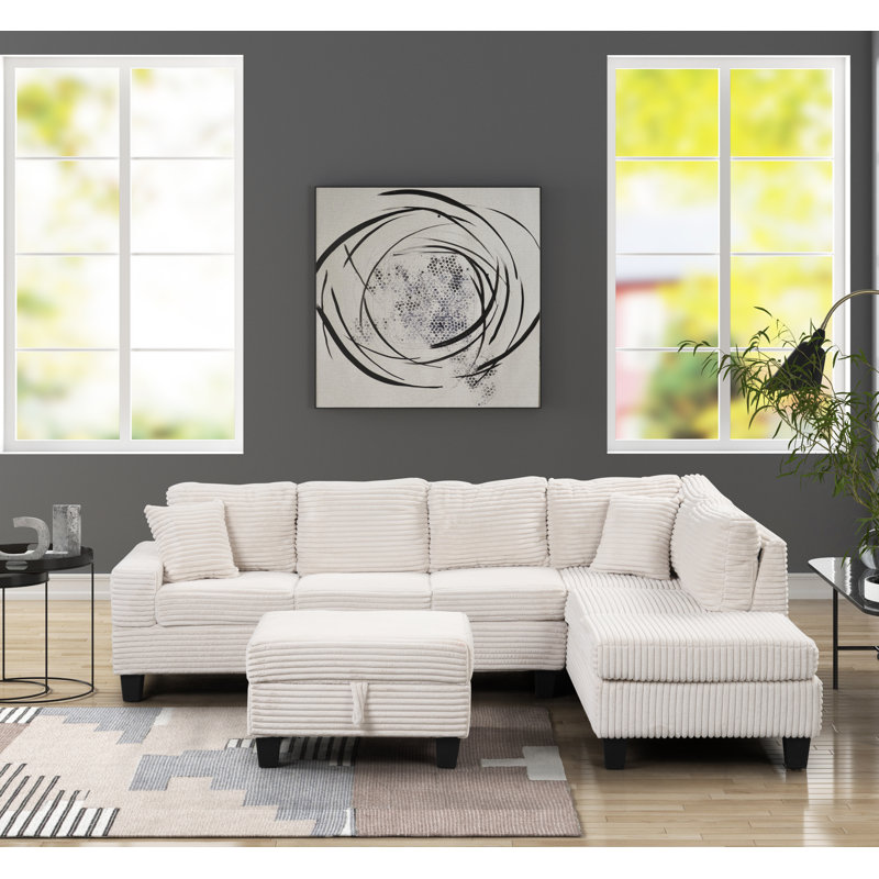 Daiquon 3 - Piece Upholstered Sectional, Cream Velvet