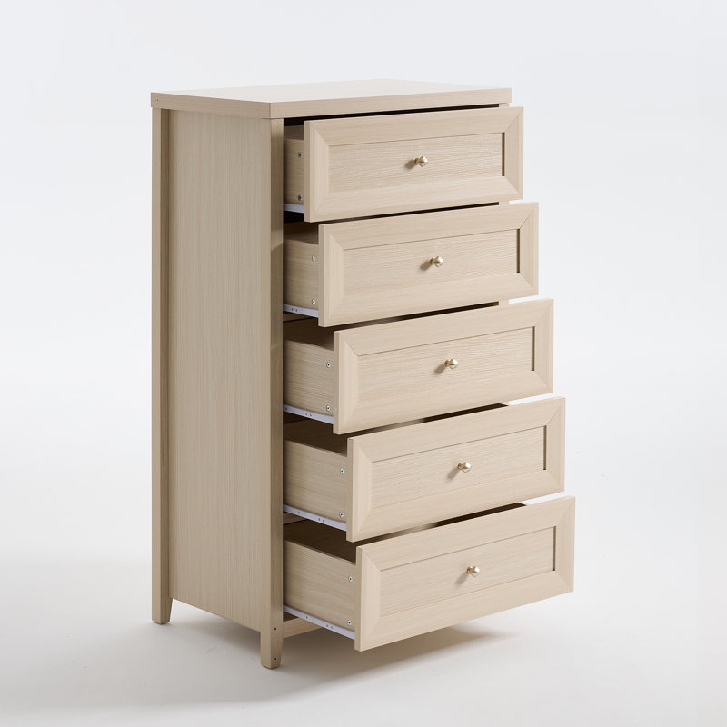Acero 76.2cm W Farmhouse 5-Drawer Chest, Full Recessed Panel Detailing with Diamond Knobs, Ivory White