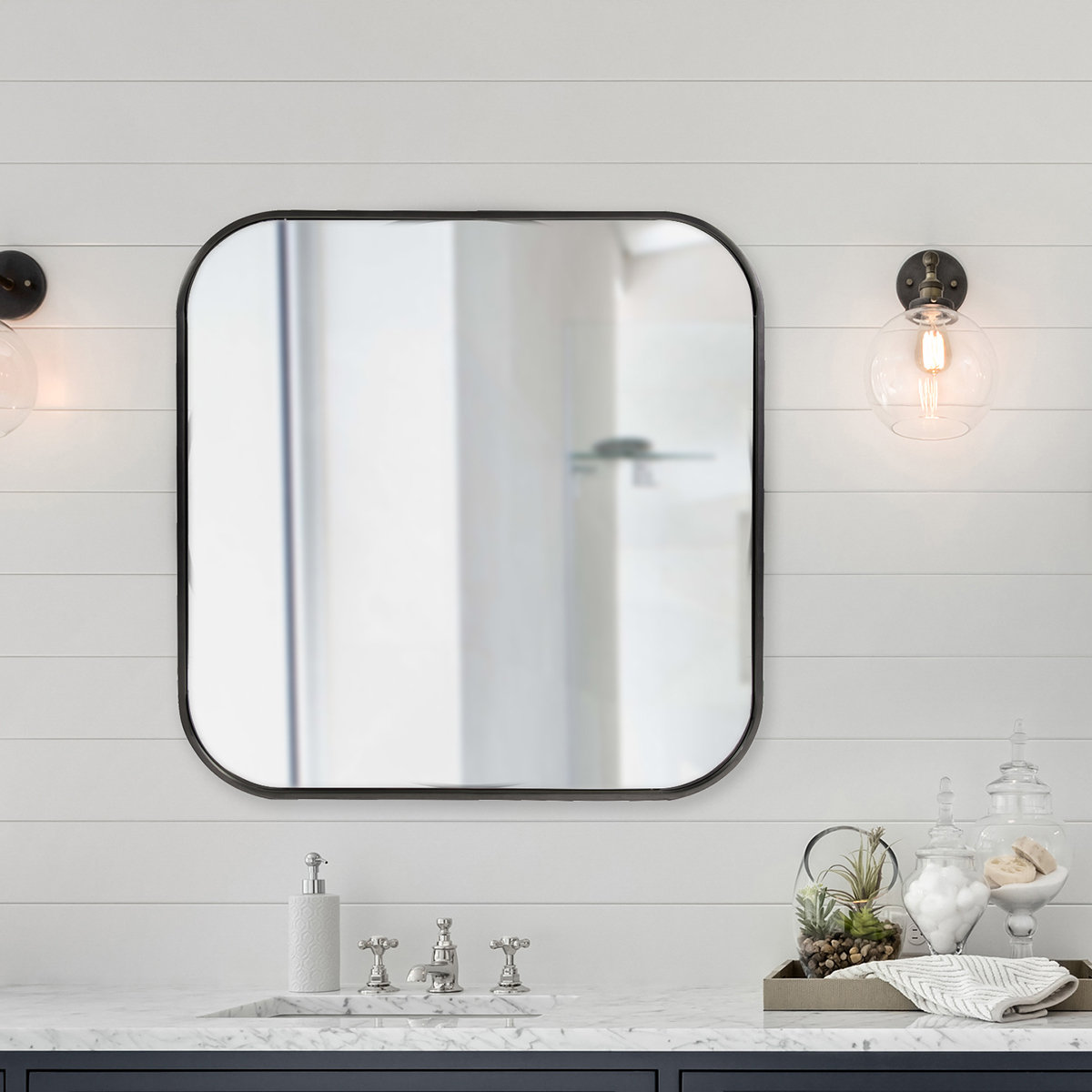 Ovella 30" Accent Mirror, Brushed Black