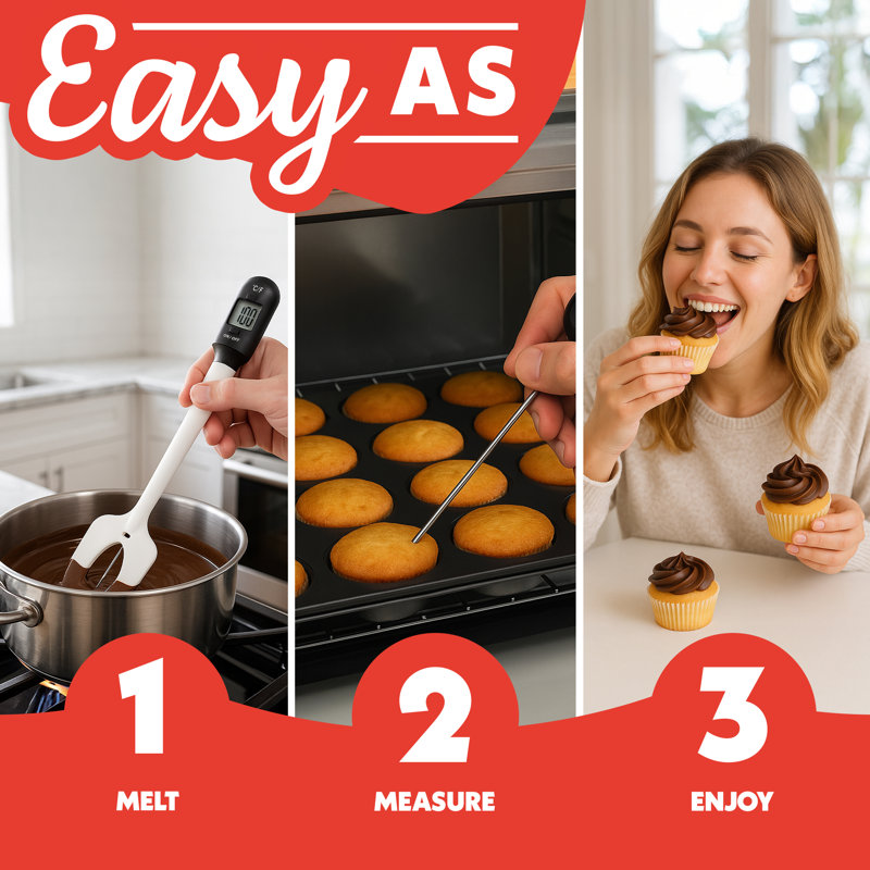 Thermo spatule Gourmia 2-en-1 avec thermomètre amovible, écran LCD, interrupteur Celsius / Fahrenheit, sans BPA