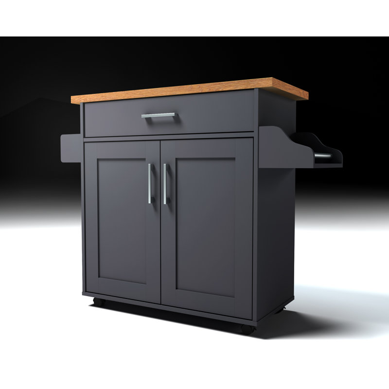 Poneto Wood Kitchen Cart, Gray-Oak, Oak