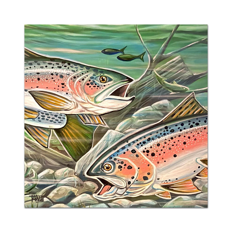 Toile tendue avec châssis 24 po x 24 po Studio Series Todd Laslo «Trouts», H 24 po x l 24 po
