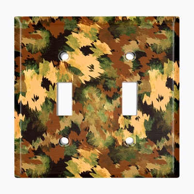 Metal Light Switch Plate Outlet Cover (Green Artistic Camo - Double Toggle)