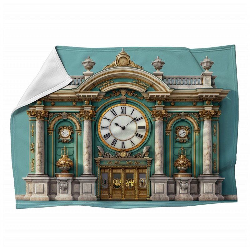 Clock Tower Architecture Machine Printed Throw Blanket, Queen
