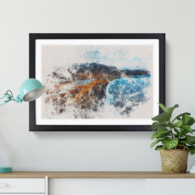 Black Sand Beach in Iceland - Picture Frame Painting Print, 45cm H x 63cm W x 2cm D, Black Framed