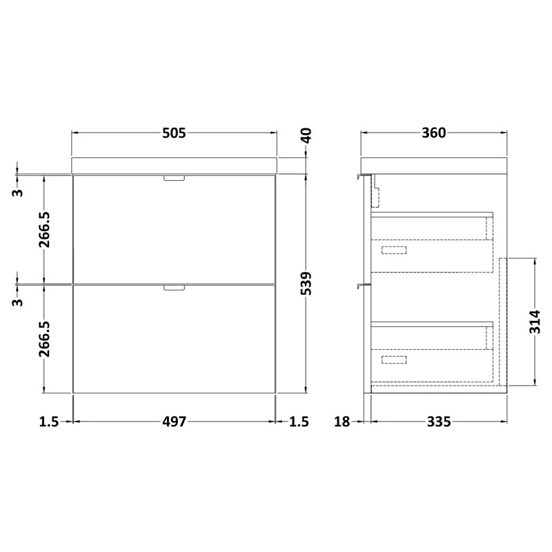Fusion Hudson Reed 500mm Wall Hung Single Vanity Unit, Gloss Grey