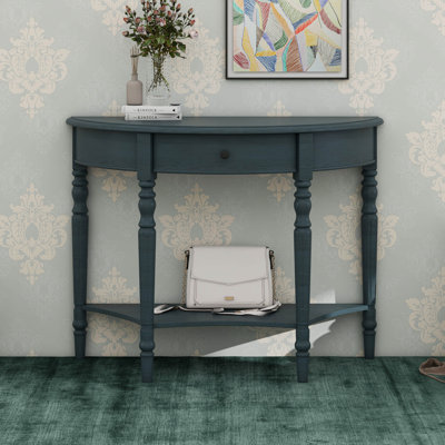 Small Curved Console Table Retro Farmhouse Wood Entry Sofa Table With Drawer & Storage Shelf