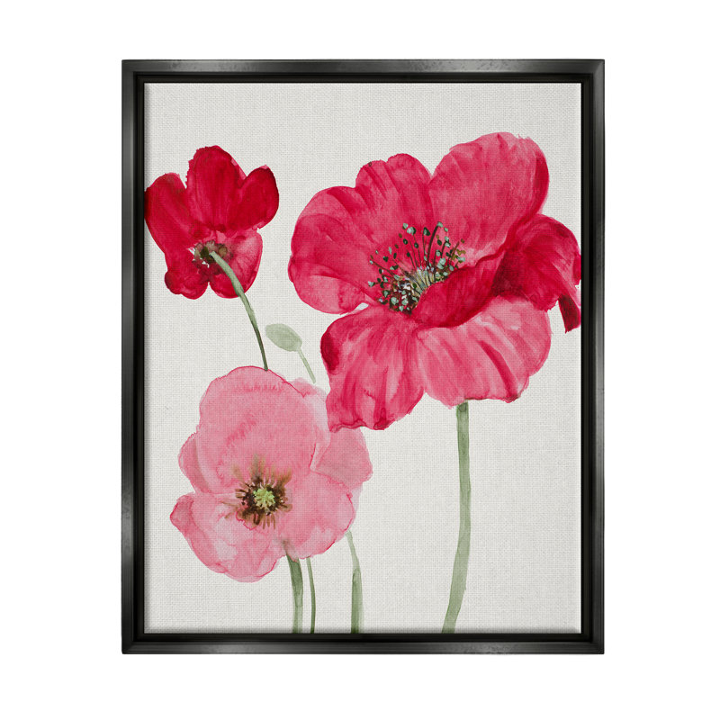 "Romantic Red Poppies Trio", art mural sur toile par Lanie Loreth, Cadre flottant noir de jais, H 31 po x l 25 po x P 1,7 po
