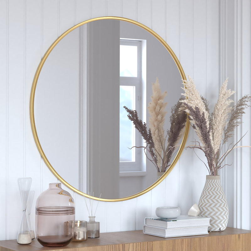 Miroir d'appoint mural incassable Nafne, Or, 36 po x 36 po