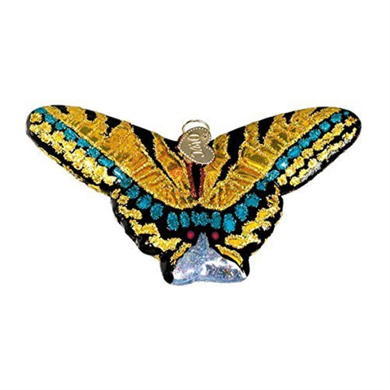 Ornement de Noël en verre soufflé Old World pour arbre de Noël, papillon machaon