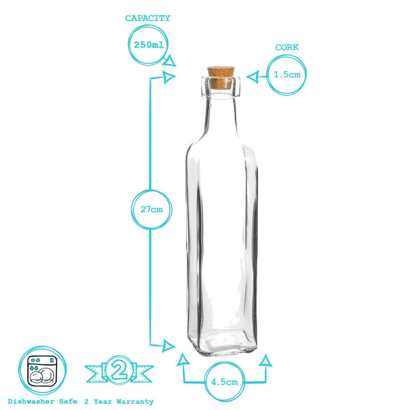 Glass Oil & Vinegar Cruet Set, 27 cm H x 4.5 cm W x 4.5 cm D