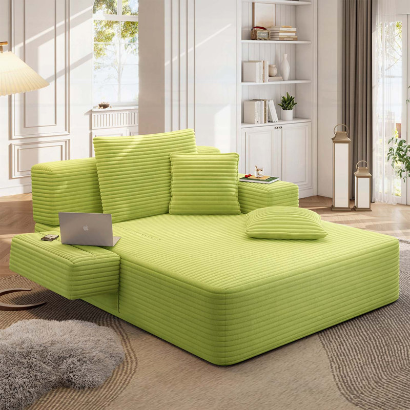 Méridienne rembourrée avec 3 coussins, pour petits espaces, salon, appartement, Vert clair