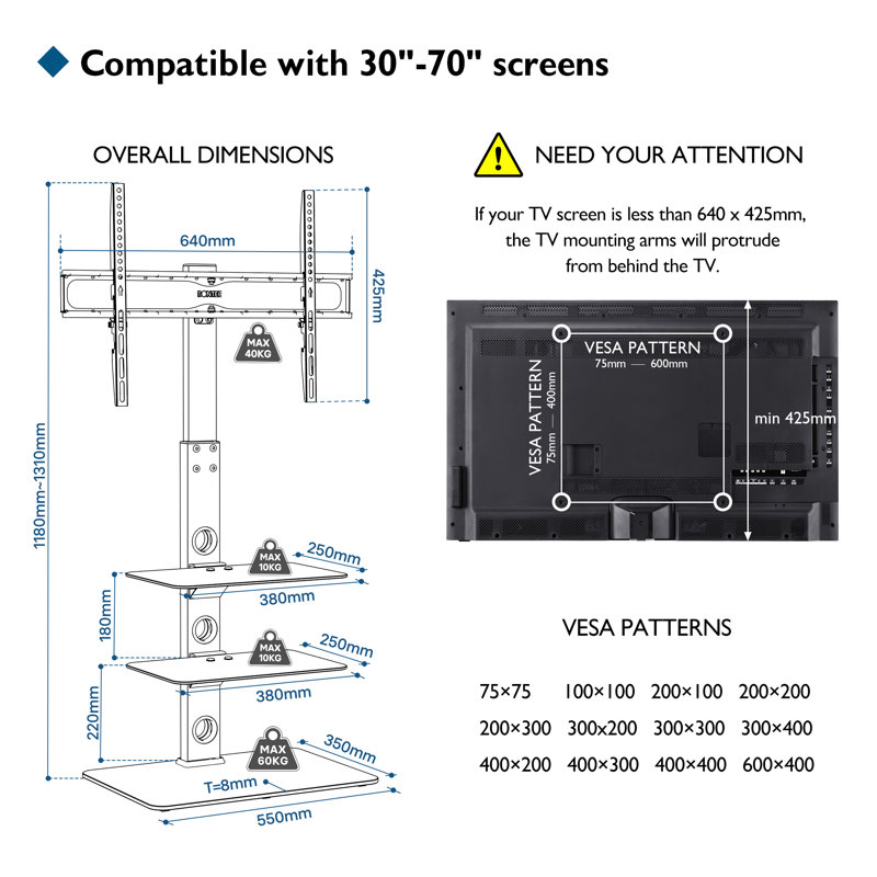 1Home Single Screen Floor Stand Mount, Black