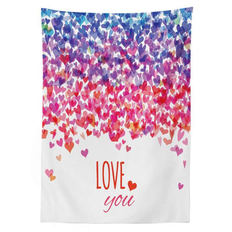 Ambesonne Love Tablecloth, Hearts And Love You Message Romantic Valentine's Day Inspired Springtime Cheerful Art, Rectangular Table Cover For Dining Room Kitchen Decor, 60" X 84", Multicolor