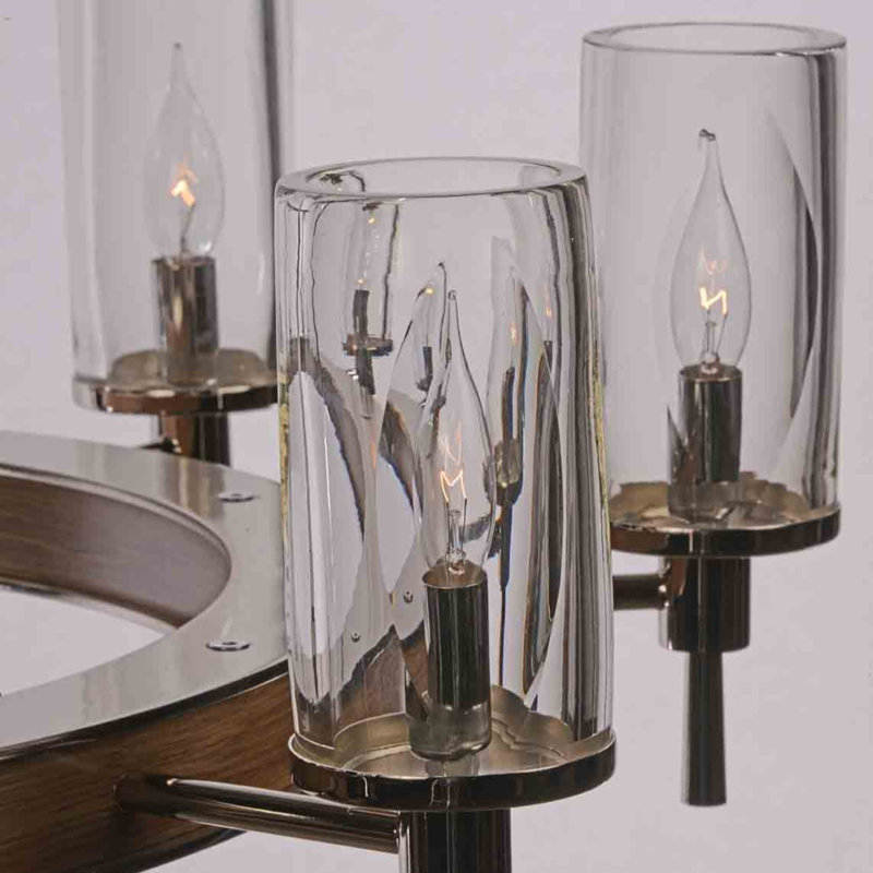 6 - Light Chandelier, Polish Nickel/Dark Mahogany, Smoke, 28" H x 32" W x 32" D