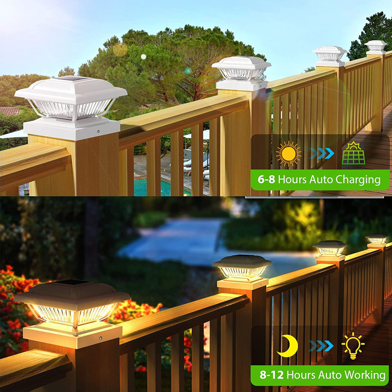 Solar Powered Integrated LED Fence Post Cap Light Pack, White
