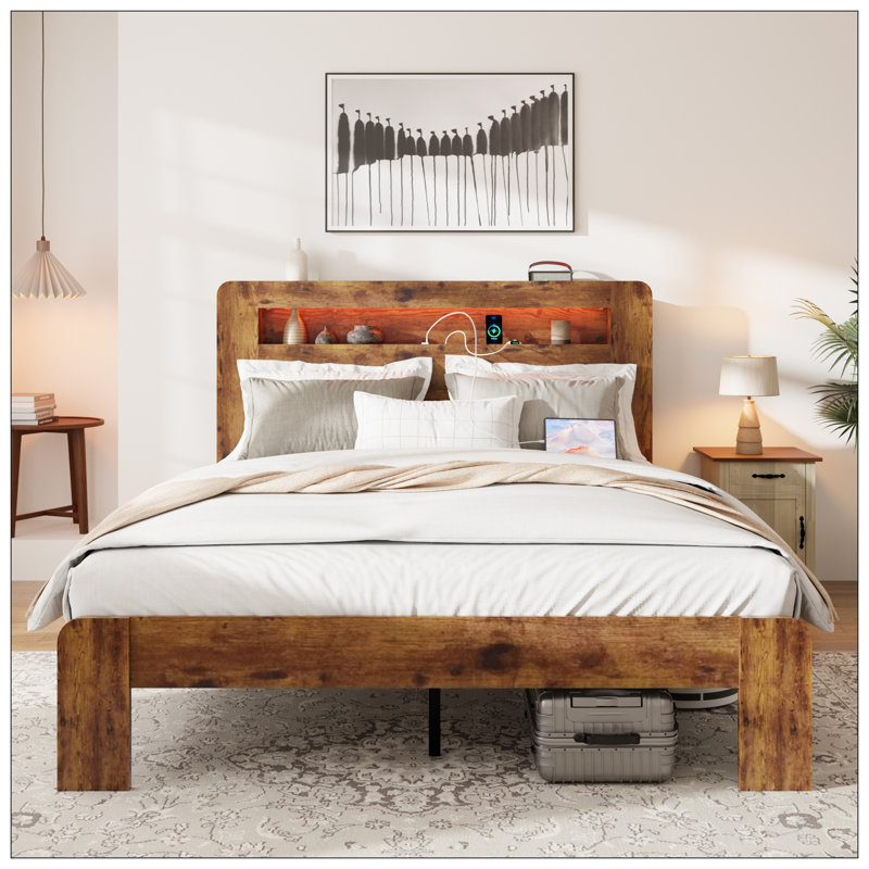 Lit pour chambre à coucher, Double, Brun foncé
