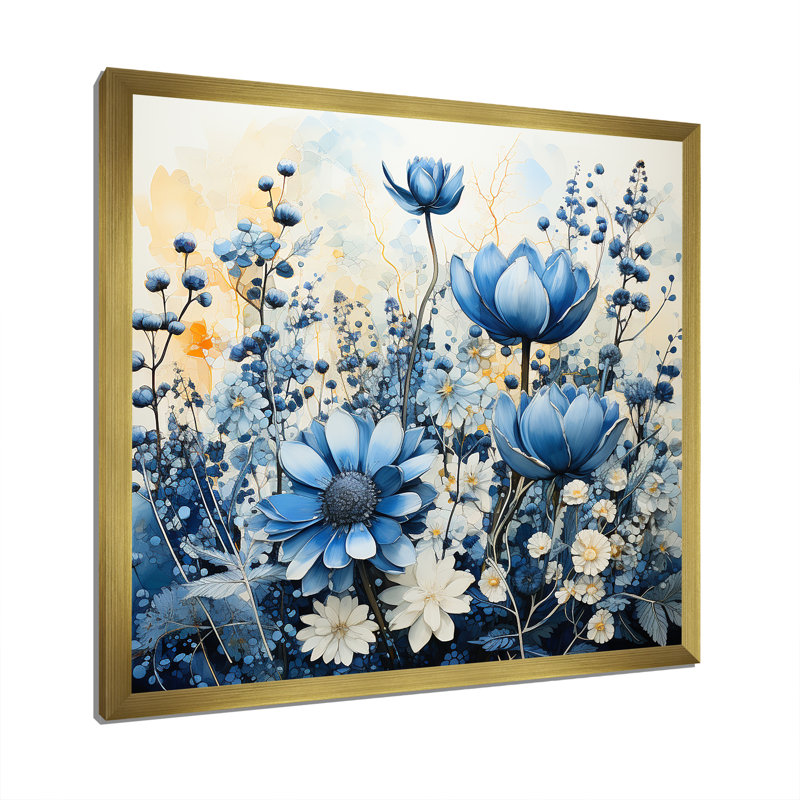Blue Bonnets White Flowers II, reproduction d'art sur toile, Or, H 16 po x l 16 po x P 1 po