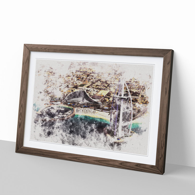 The Burj Al Arab in Dubai Vol.3 Watercolour - Picture Frame Graphic Art, 27cm H x 36cm W x 2cm D, Walnut Framed