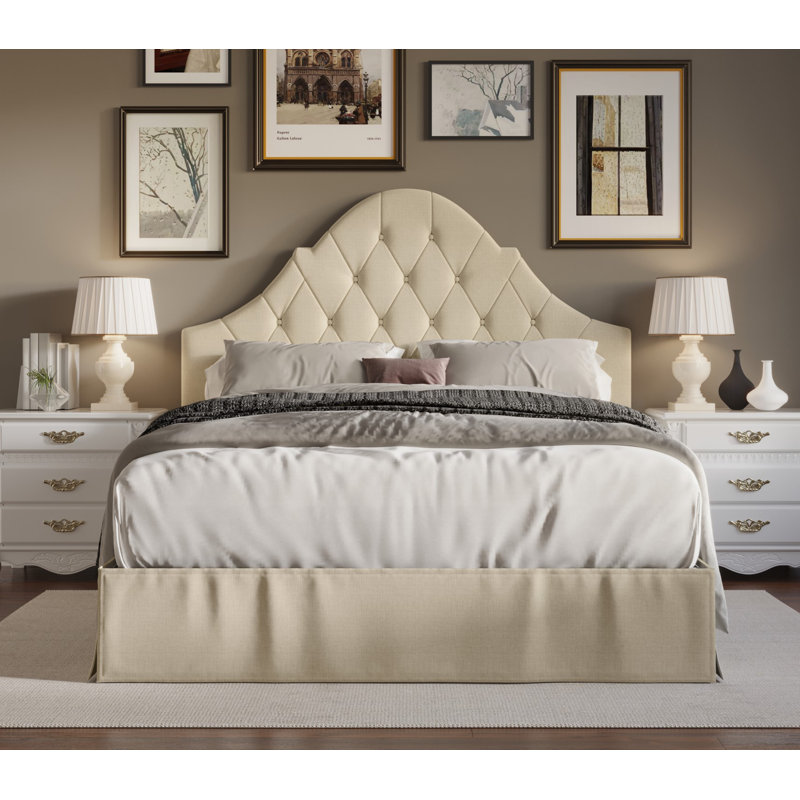 Lit tapissier standard Aleid, Beige, Complète