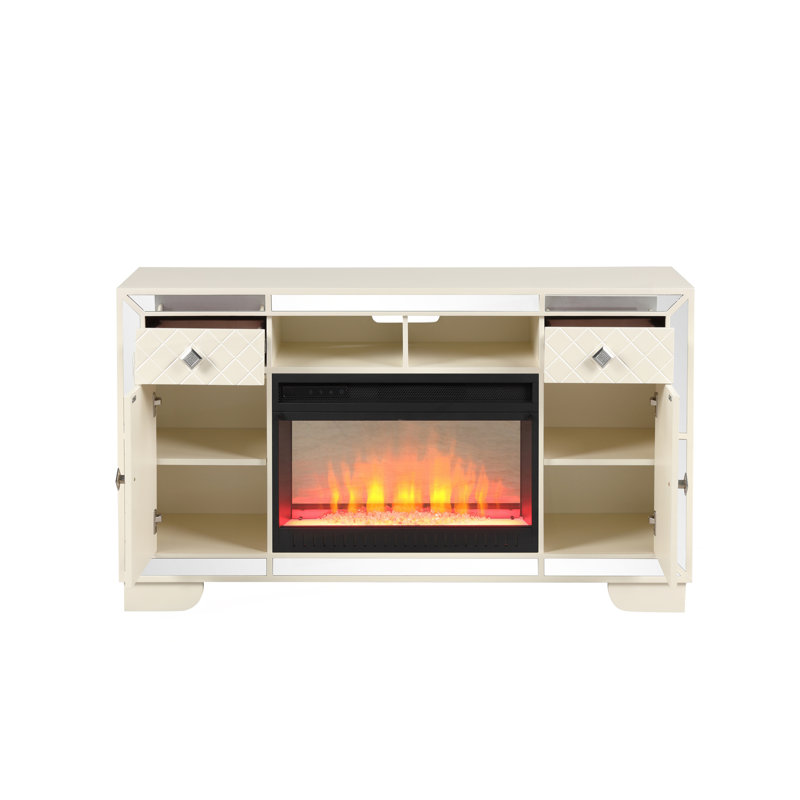 Meuble télé avec foyer électrique beige
