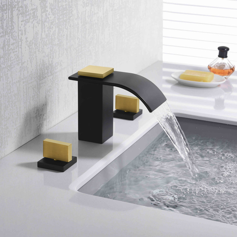 Robinet pour salle de bain à 3 trous Wterfall, Noir / or