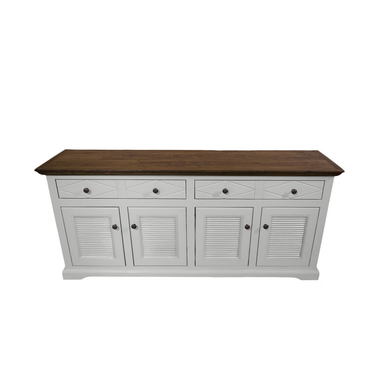 Shelter Bay Sideboard Buffet with shutter doors, Bright White/Brown, 31" H x 81" W x 18" D