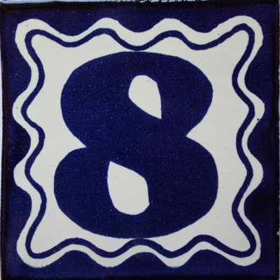 4.2" x 4.2" 3pcs TalaMex Blue Talavera Tile Number Eight