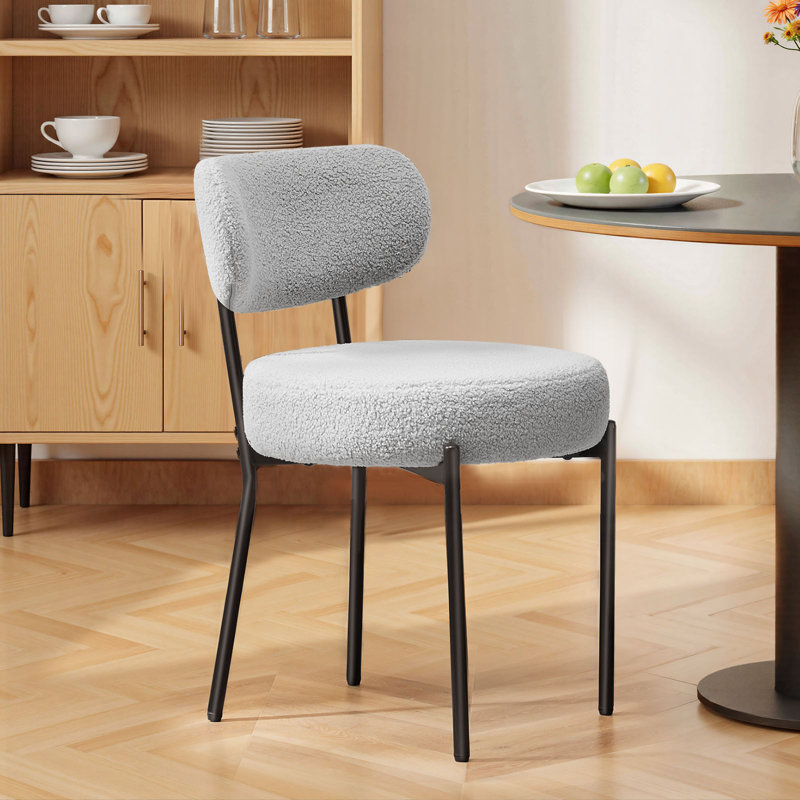 Boucle Sherpa Dining Chairs Set - Ergonomic Curved Back Upholstered Chairs with Sturdy Frame, Easy Assembly for Modern Kitchen & Dining Room
