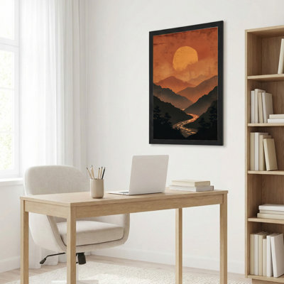 Natural Wood Framed,Canvas Wall Art for Living Room, Bedroom, Office or Entryway – Decorative Wall Decor with Mountain River