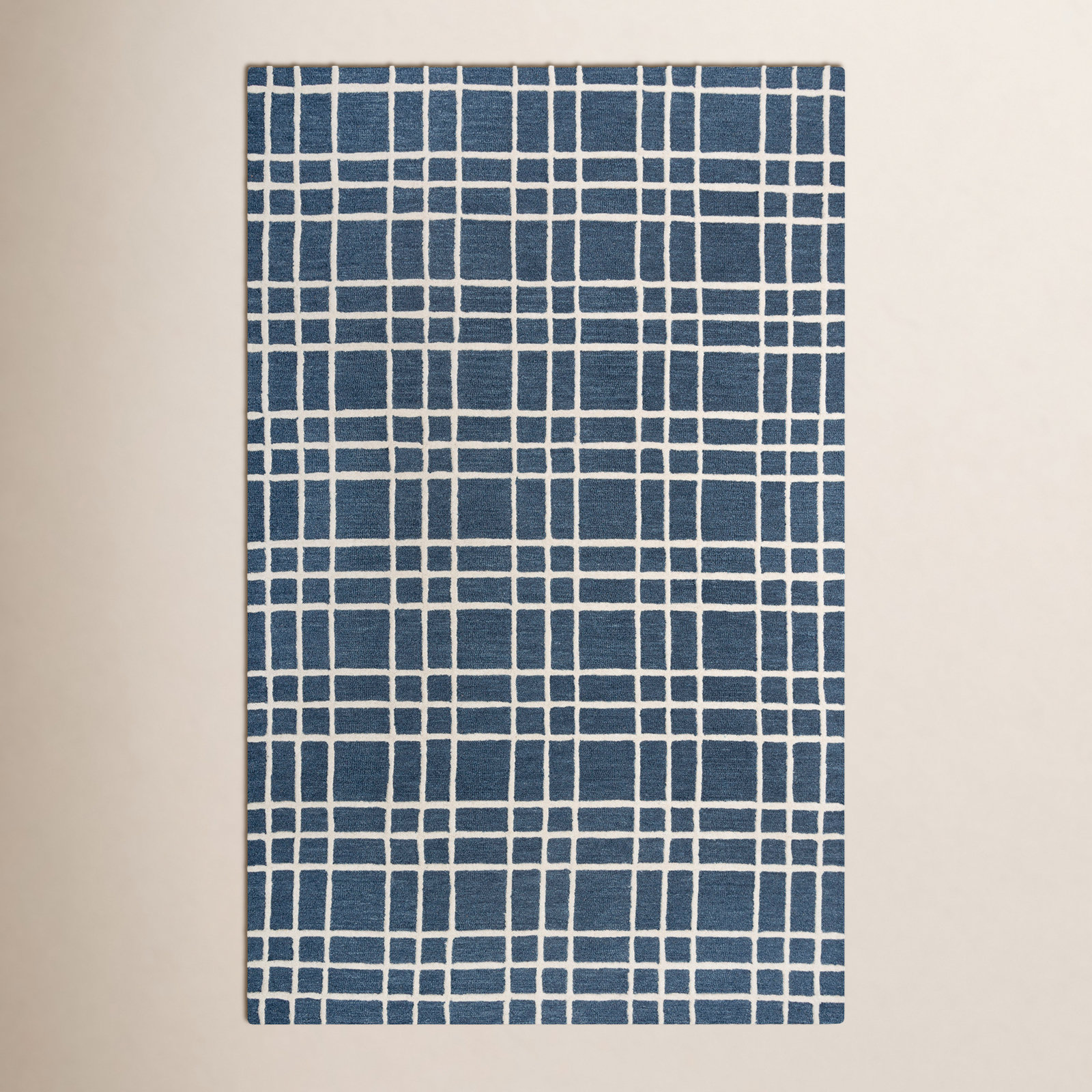 Alec Blue Hand-Tufted Plaid Wool Rug, Rectangle 7'9" x 9'9"