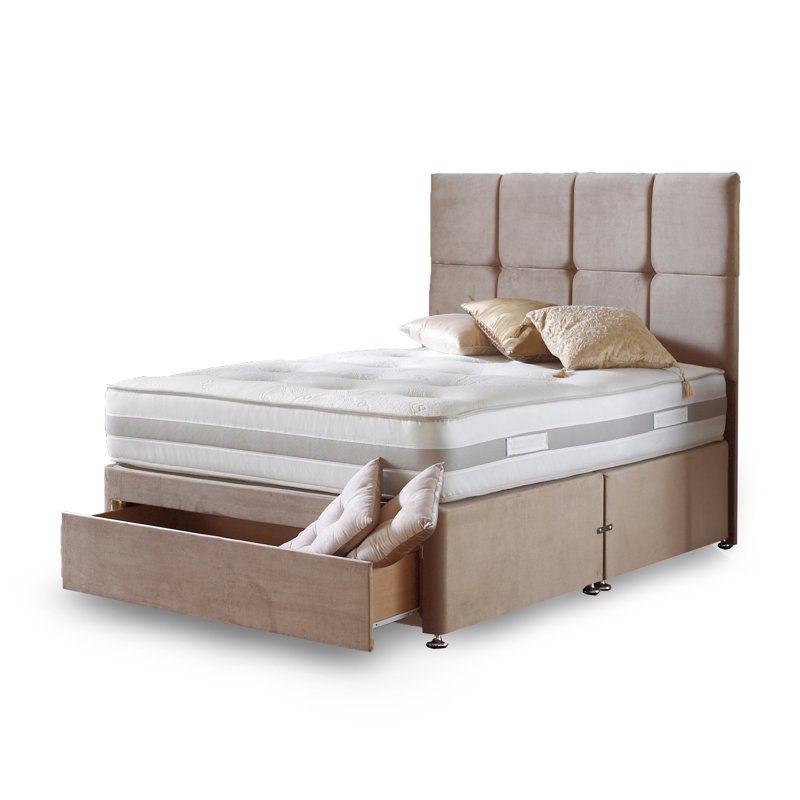 Aspelare Upholstered Bed with Mattress, Small Single, Sky Plush Velvet, No Storage