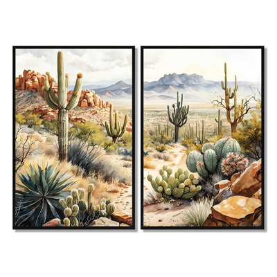 Arizona Desert Cactus I - Art mural moderne vert 2 pièces