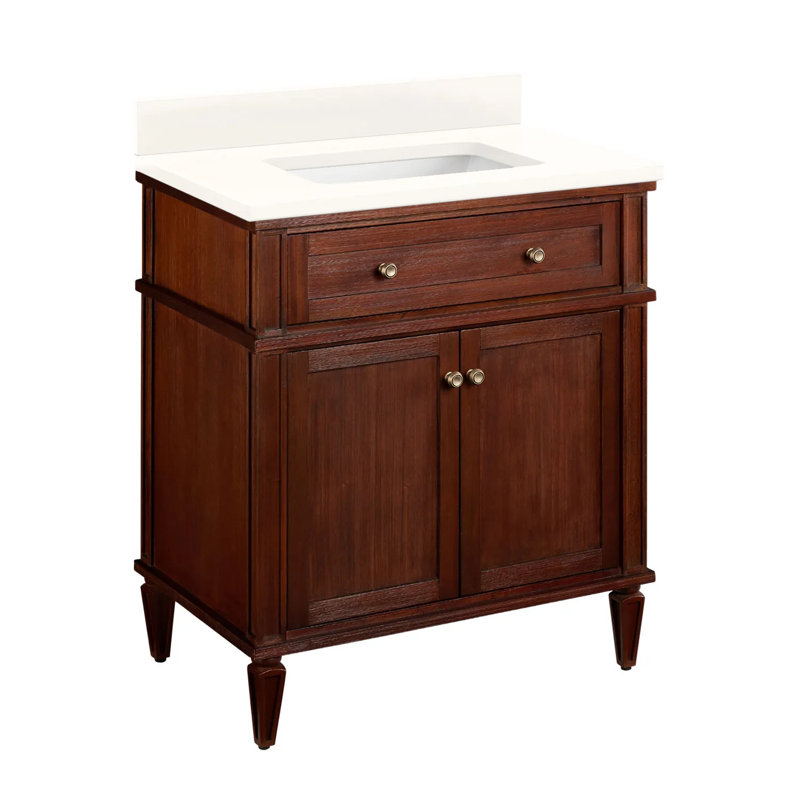 30" Elmdale Single Bathroom Vanity Set with Rectangular Undermount Sink, Arctic White Quartz, No Drillings, Antique Brown
