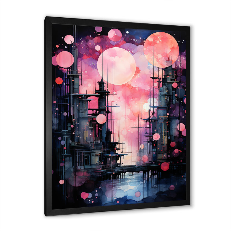 «Abstract Northern Pink Luminous Night 3 - Northern Lights», art mural, Cadre photo noir, H 20 po x l 12 po x P 1 po