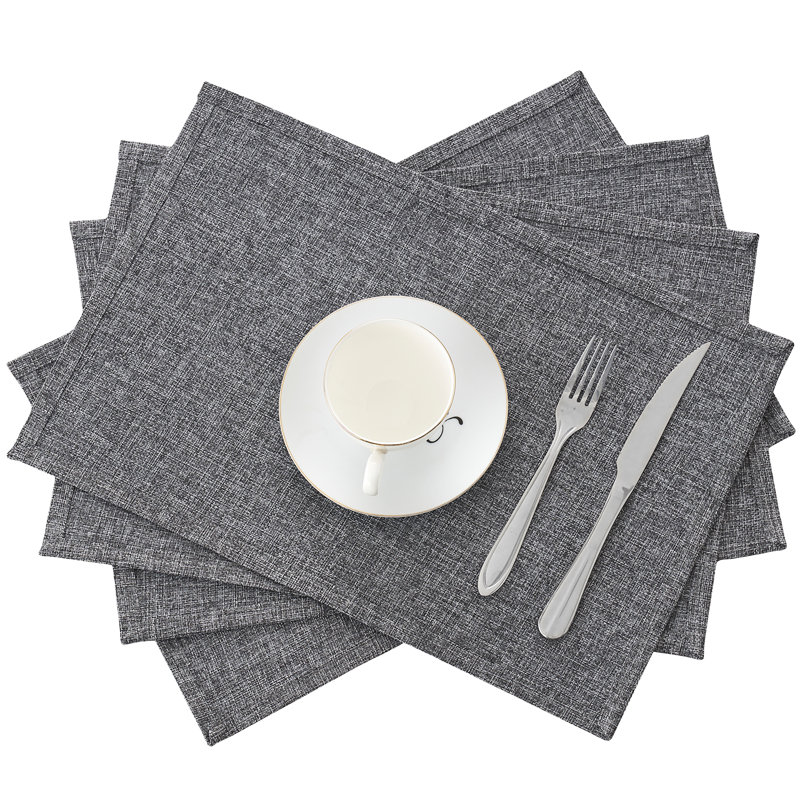 4-Pack Solid Linen Rectangular Placemats, Gray