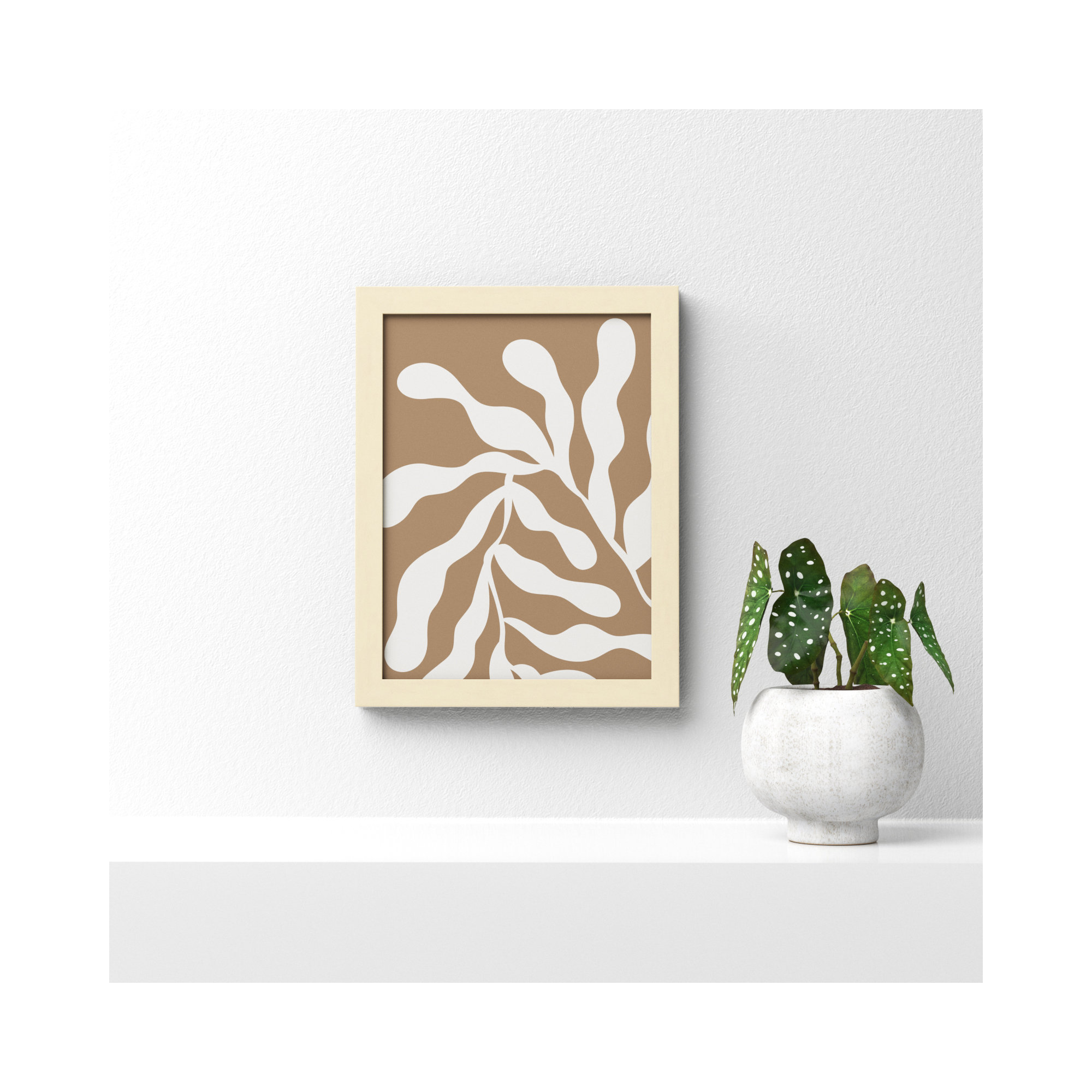 Retro Matisse Inspired Abstract Botanical 1 Beige by The Creative Bunch Studio, 13" H x 10" W x 1" D, Brown