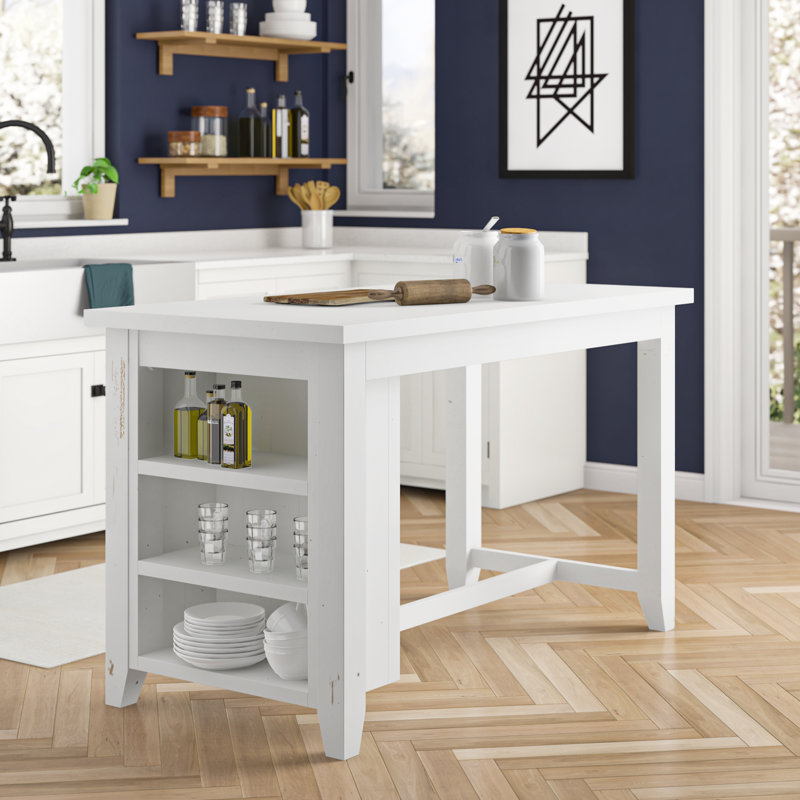Destinee Solid Wood Kitchen Island, Rustic White