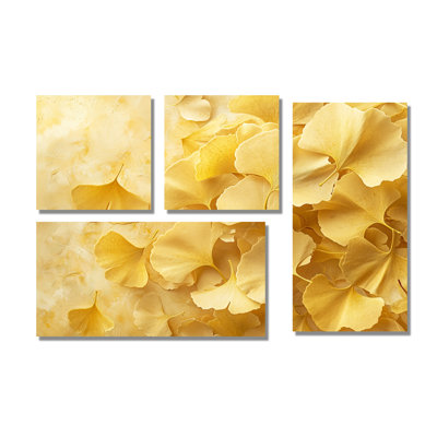 «Golden Ginkgo Leaves Harmony III», art mural floral grand, 4 pièces