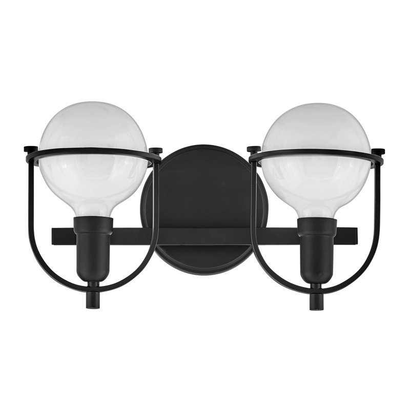 Damiana Bath Vanity Light - G40 Bulb in Photos (not included), Black, 2 Lights, 9" H x 16" W x 7.5" D