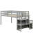 Twin-Size Solid Wood Low Loft Bed With Handrail Storage Staircase-2124225587
