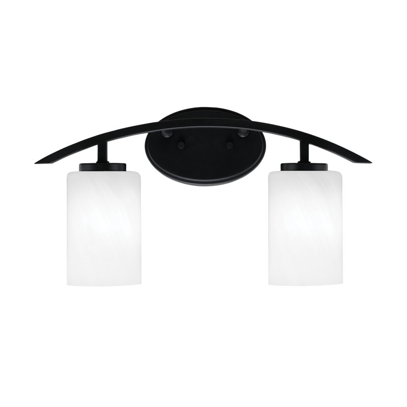 Barre d'éclairage de salle de bain 2 lumières avec verre marbré blanc 4 po, Noir mat