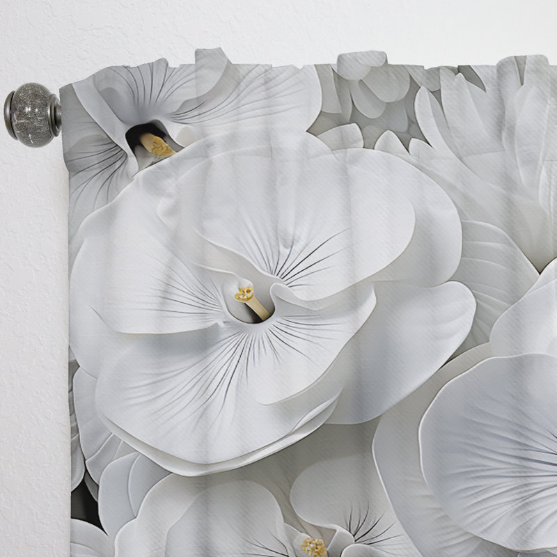 Attalus White Pansies Elegance - Traditional Curtain - Velvet Room Darkening - 1 panel, 52" W x 63" L
