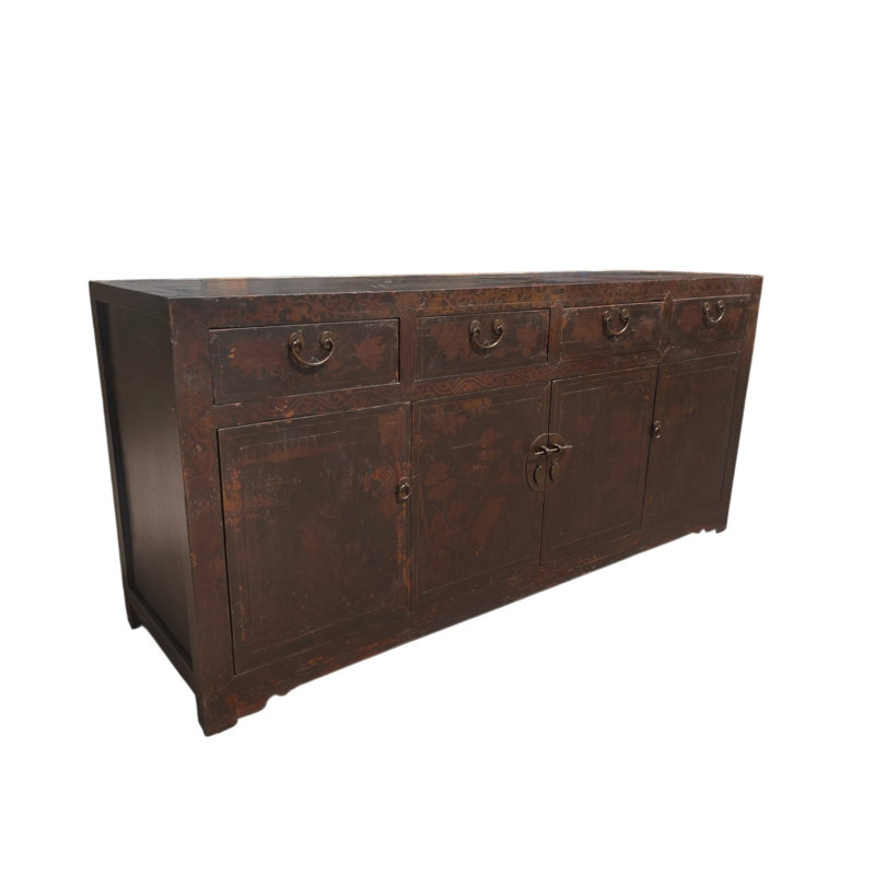 Circa 1926 Antique Chinese Dark Brown Painted Sideboard with Four Drawers and Four Doors
