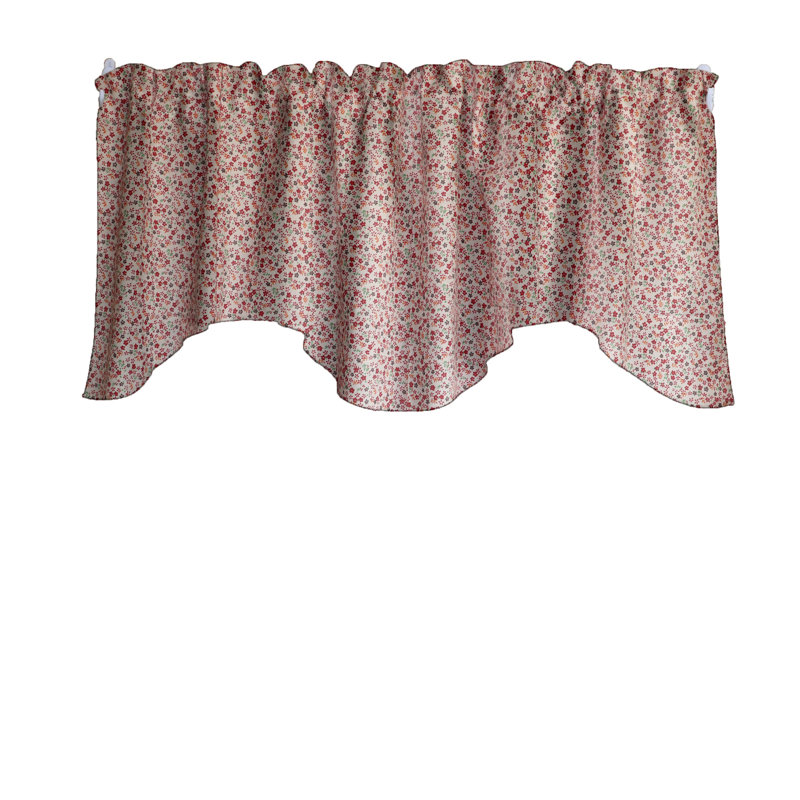 Cantonnière festonnée à motif de petites fleurs, Rouge / Blanc