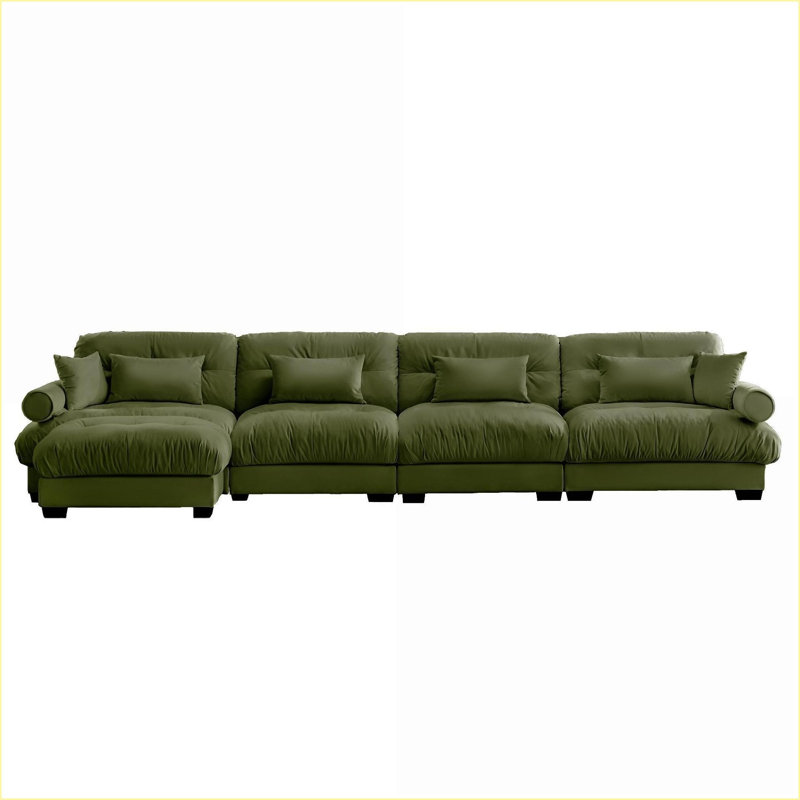 Canapé modulaire, assise profonde convertible en L à 4 places en velours moderne | Chameau | Velours, Velours brun clair