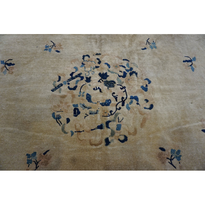Antique Knotted Rectangle 1920s Chinese - Peking Wool Ivory Room Size Rug
